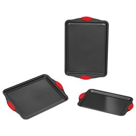 Baking Pan Set 3-Piece Nonstick Carbon Steel Bakeware Set with Silicone Handle (Default: Default)