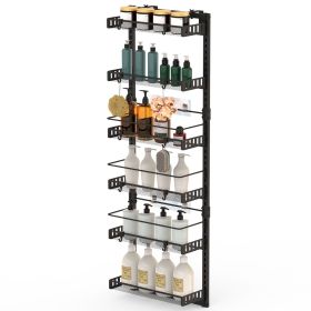 Over The Door Pantry Organizer 6-Tier Pantry Door Organizer Carbon Steel 110LBS Loading Easy Install Behind Door Storage For Closet Kitchen (Color: Black)