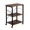 Baker's Rack 3-Tier Kitchen Utility Microwave Oven Stand Storage Cart Workstation Shelf(Vintage Board Top Black Metal Frame) RT