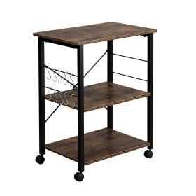 Baker's Rack 3-Tier Kitchen Utility Microwave Oven Stand Storage Cart Workstation Shelf(Vintage Board Top Black Metal Frame) RT (Color: Vintage / Black)