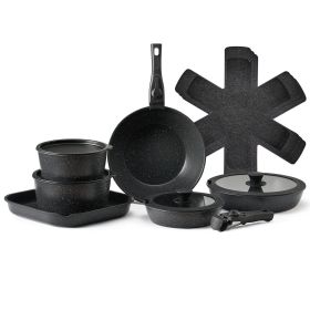 17 Piece Pots and Pans Set Granite Nonstick Kitchen Cookware Induction (Color: Black)